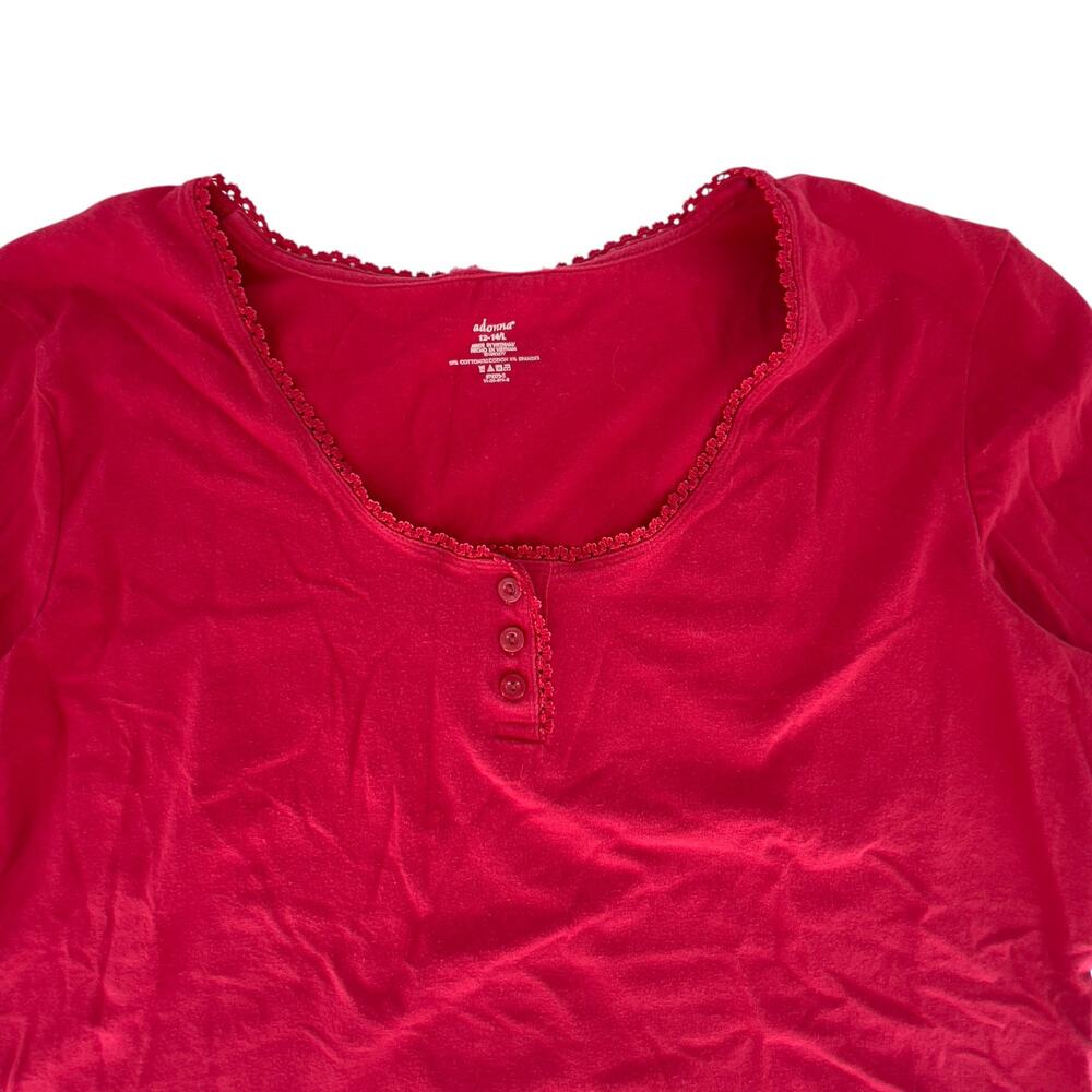 Adonna Long Sleeve Sleep Shirt Pajama Top 12-14 Large Red 95% Cotton - Picture 2 of 11